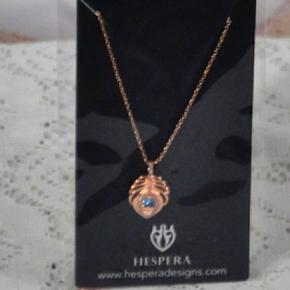 Hespera Beautiful Rose Gold Necklace with Blue Stone New